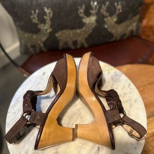 Frye Brown Suede & Leather Clog Wedges